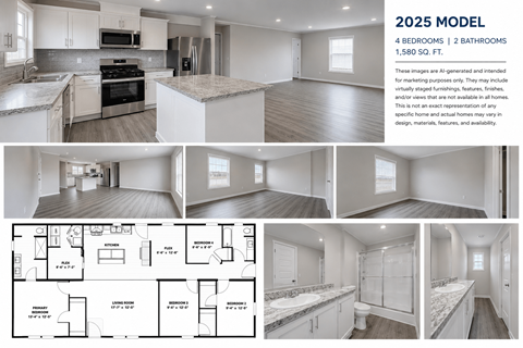 Floor plan for 4 beds, 2 baths, 1580 sqft